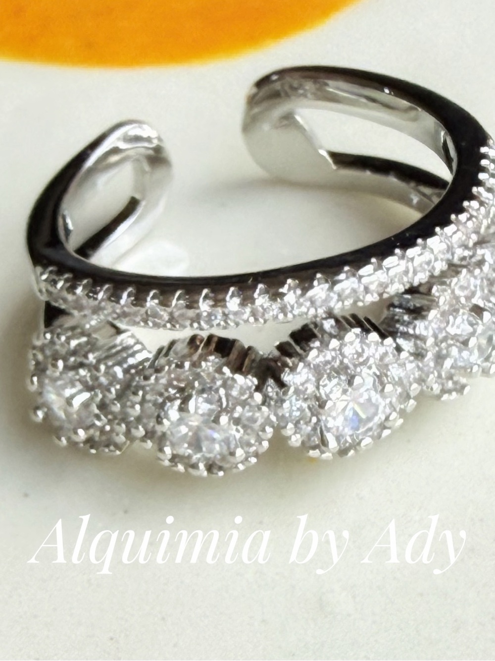 Luxury + Silver Open Band Ring with White Crystals